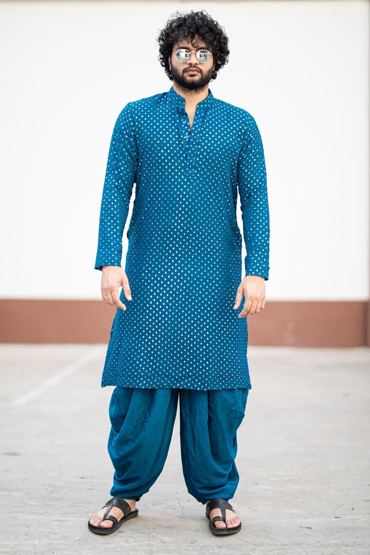 Teal Blue Mirror Designer Men's Kurta from movie DJ Tillu by Hilo Design | Grocsy