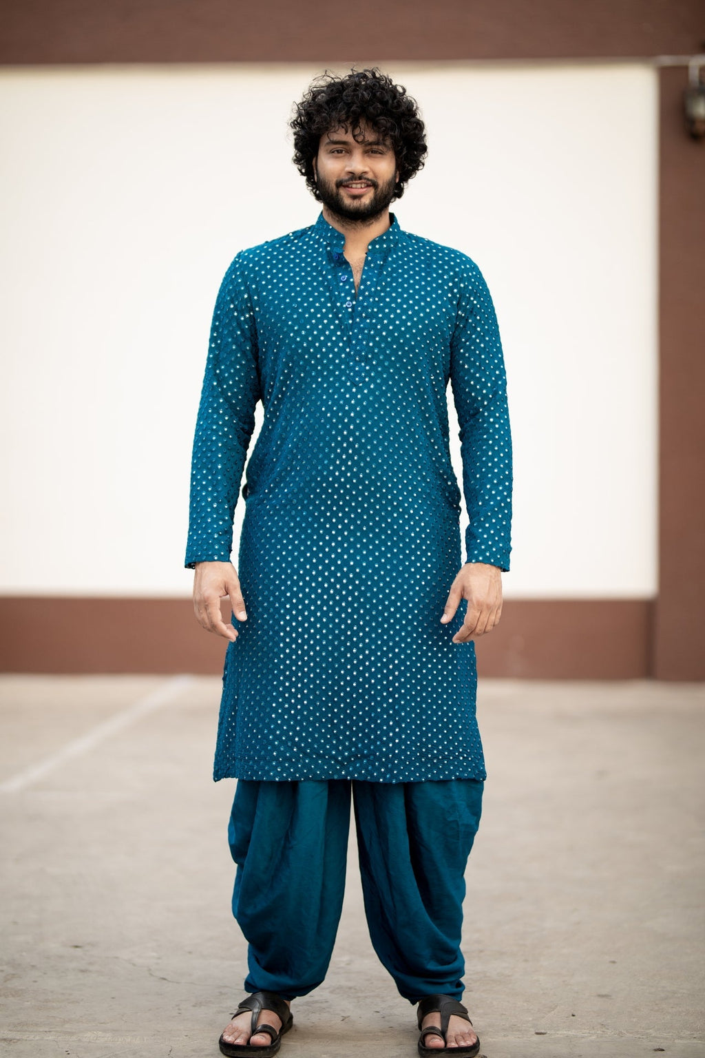Teal Blue Mirror Designer Men's Kurta from movie DJ Tillu by Hilo Design | Grocsy
