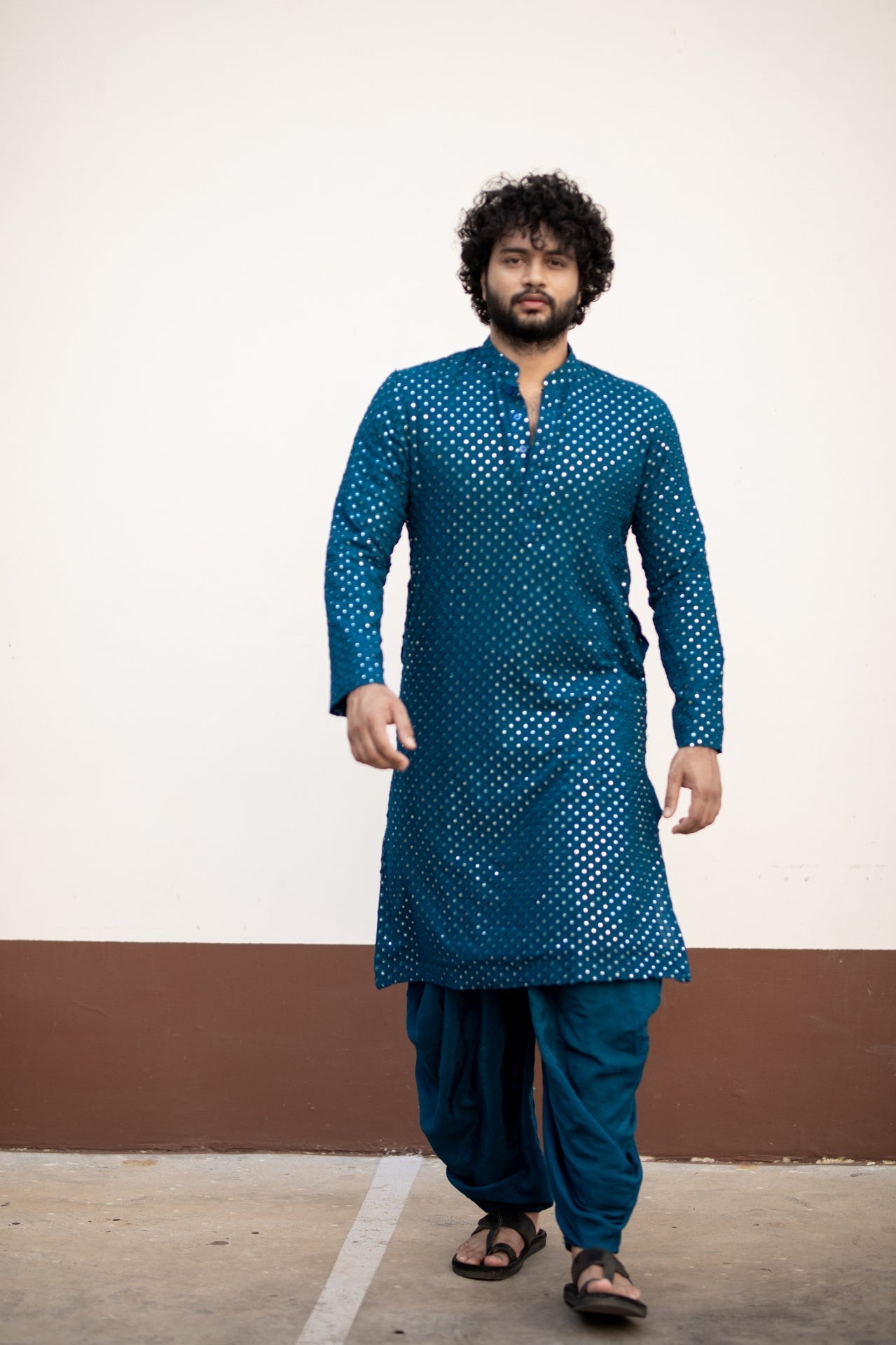 Teal Blue Mirror Designer Men's Kurta from movie DJ Tillu by Hilo Design | Grocsy