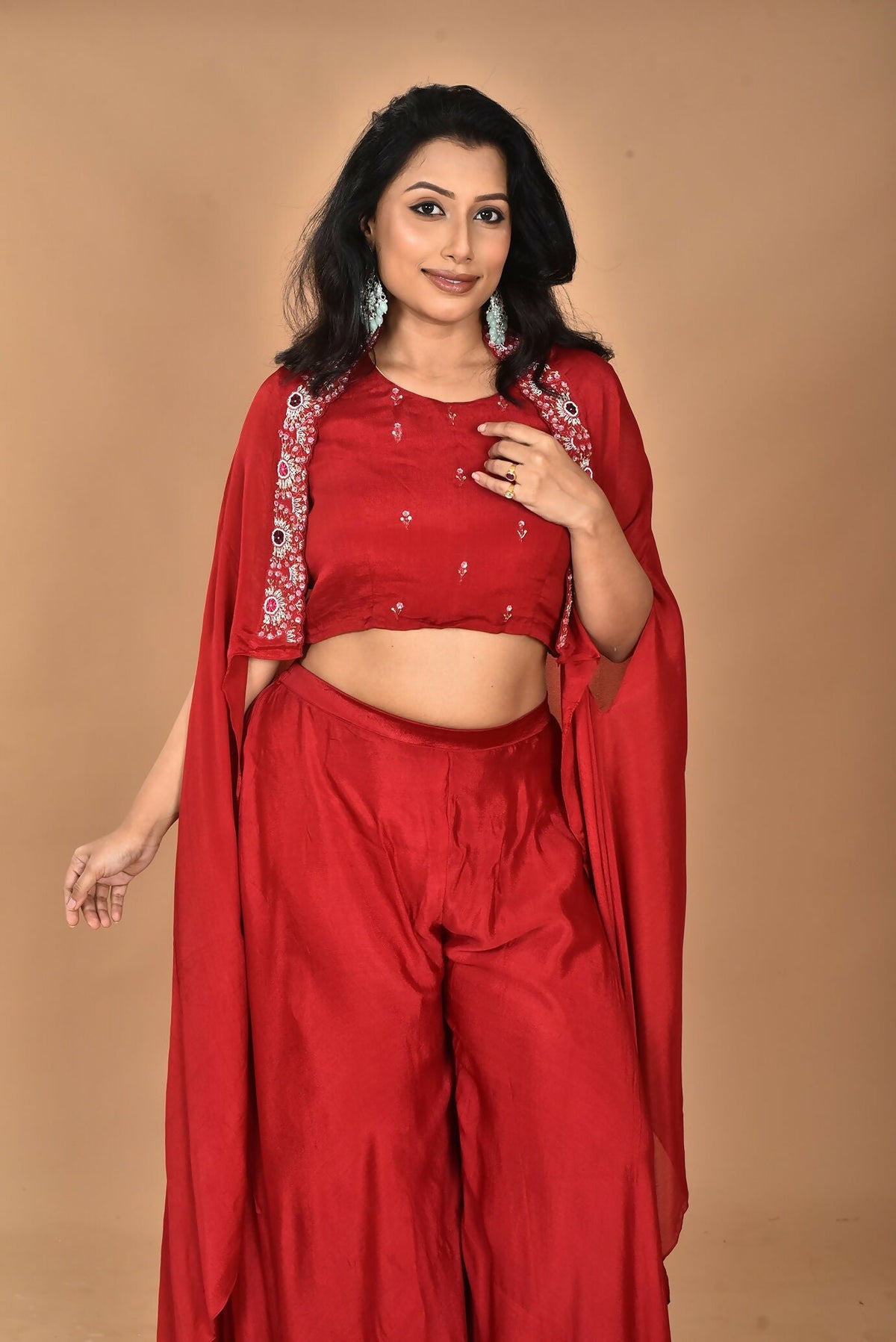 Morchari Women And Hand Embroidery Palazzo Set-Maroon | Grocsy
