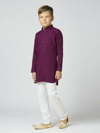 Joban Fashion Kids Island Full Sleeves Cotton Kurta, Pyjama Set with Sequin work - Wine | Grocsy