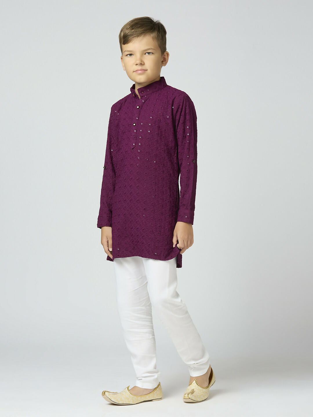 Joban Fashion Kids Island Full Sleeves Cotton Kurta, Pyjama Set with Sequin work - Wine | Grocsy