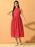 Myshka Women's Pink Fit and Flare Party Dress | Grocsy