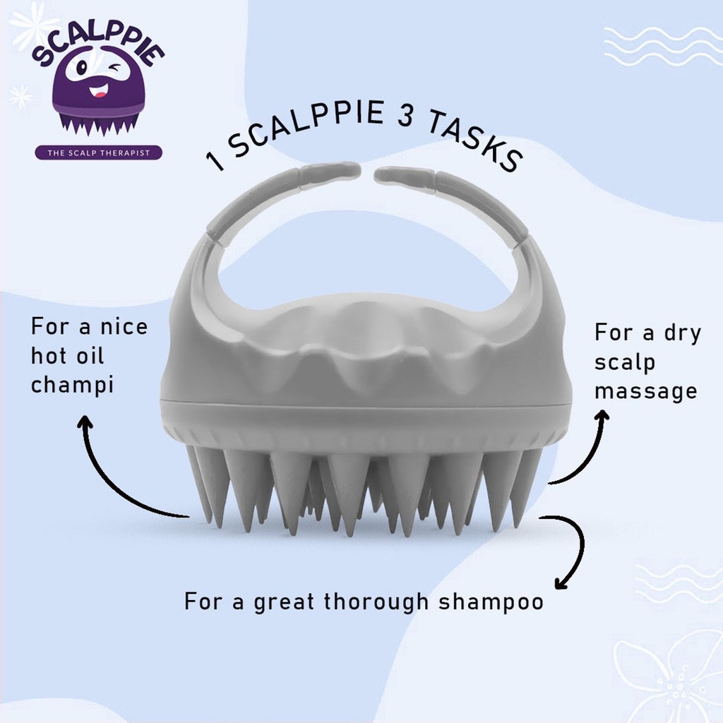 Scalppie Silicon Hair Scalp Massager & Shampoo Brush Scrub For Hair Growth & Anti Dandruff - Grey | Grocsy