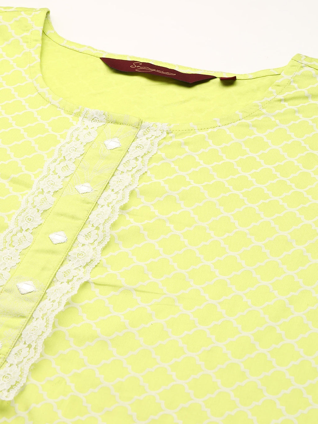Sangria Women Lime Green Printed Satin Kurta | Grocsy