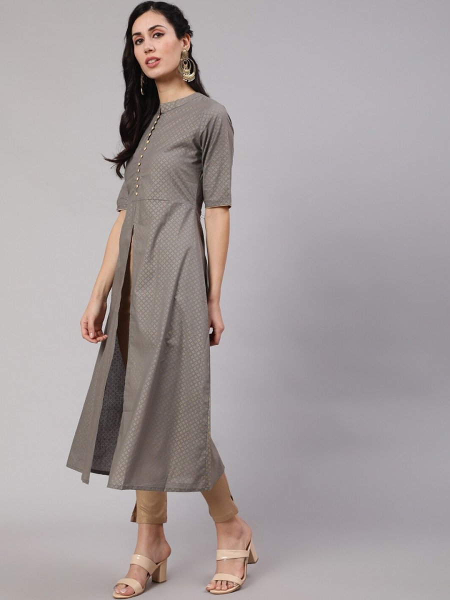 Aks Ethnic Motifs Printed High Slit Fusion Kurta | Grocsy