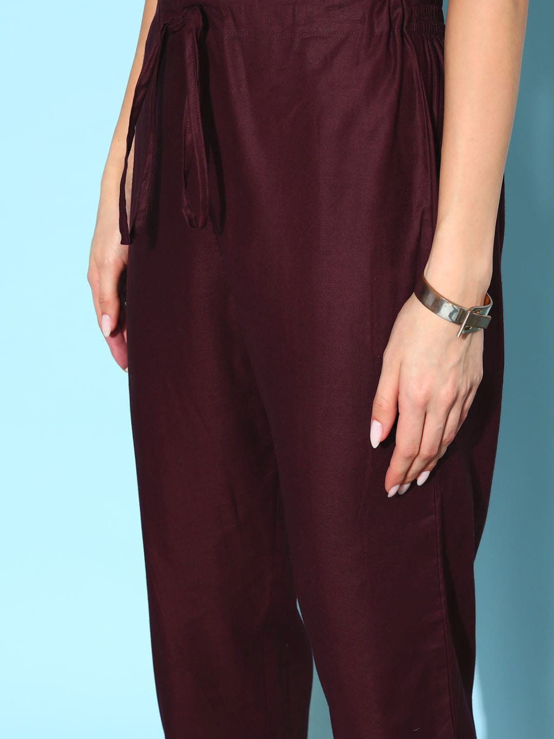 Sangria Ethnic Motifs Yoke Design Pleated Chanderi Silk Kurta with Trousers & Dupatta | Grocsy