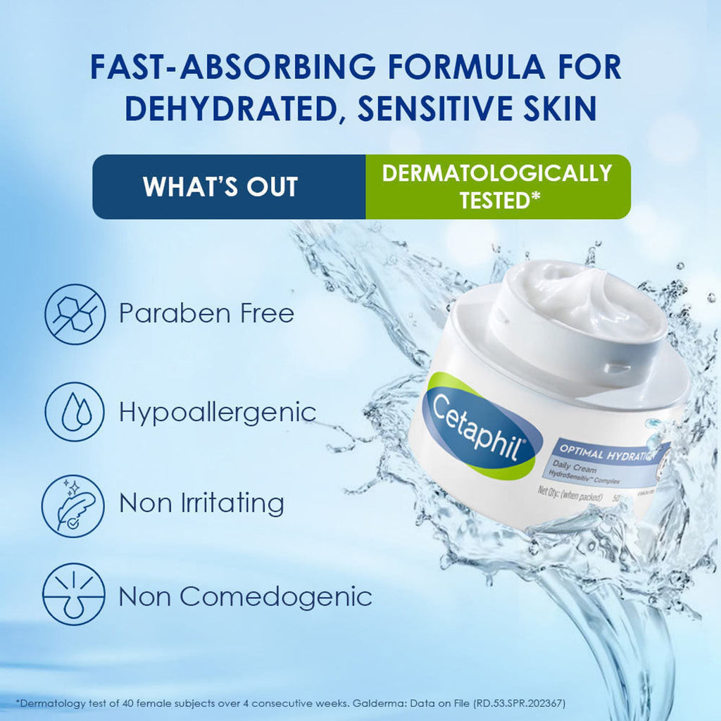 Cetaphil Optimal Hydration Daily Cream, Lightweight, Skin Barrier Protection with Hyaluronic Acid | Grocsy