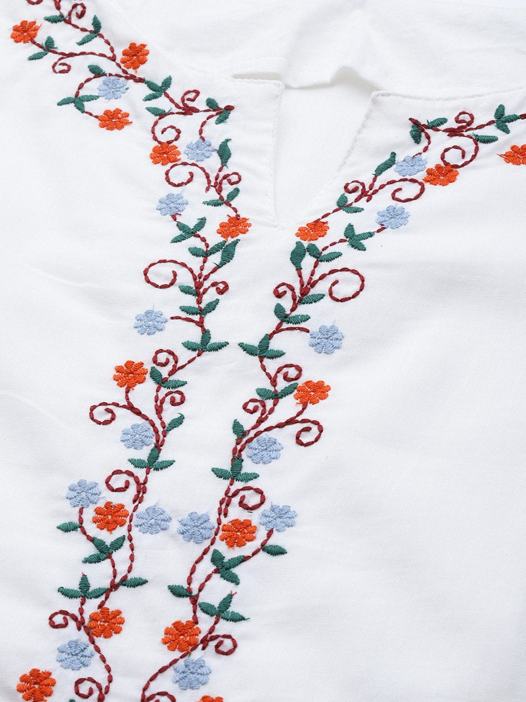 HERE&NOW Women White Cotton Straight Thread Work Kurta | Grocsy