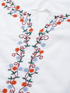 HERE&NOW Women White Cotton Straight Thread Work Kurta | Grocsy
