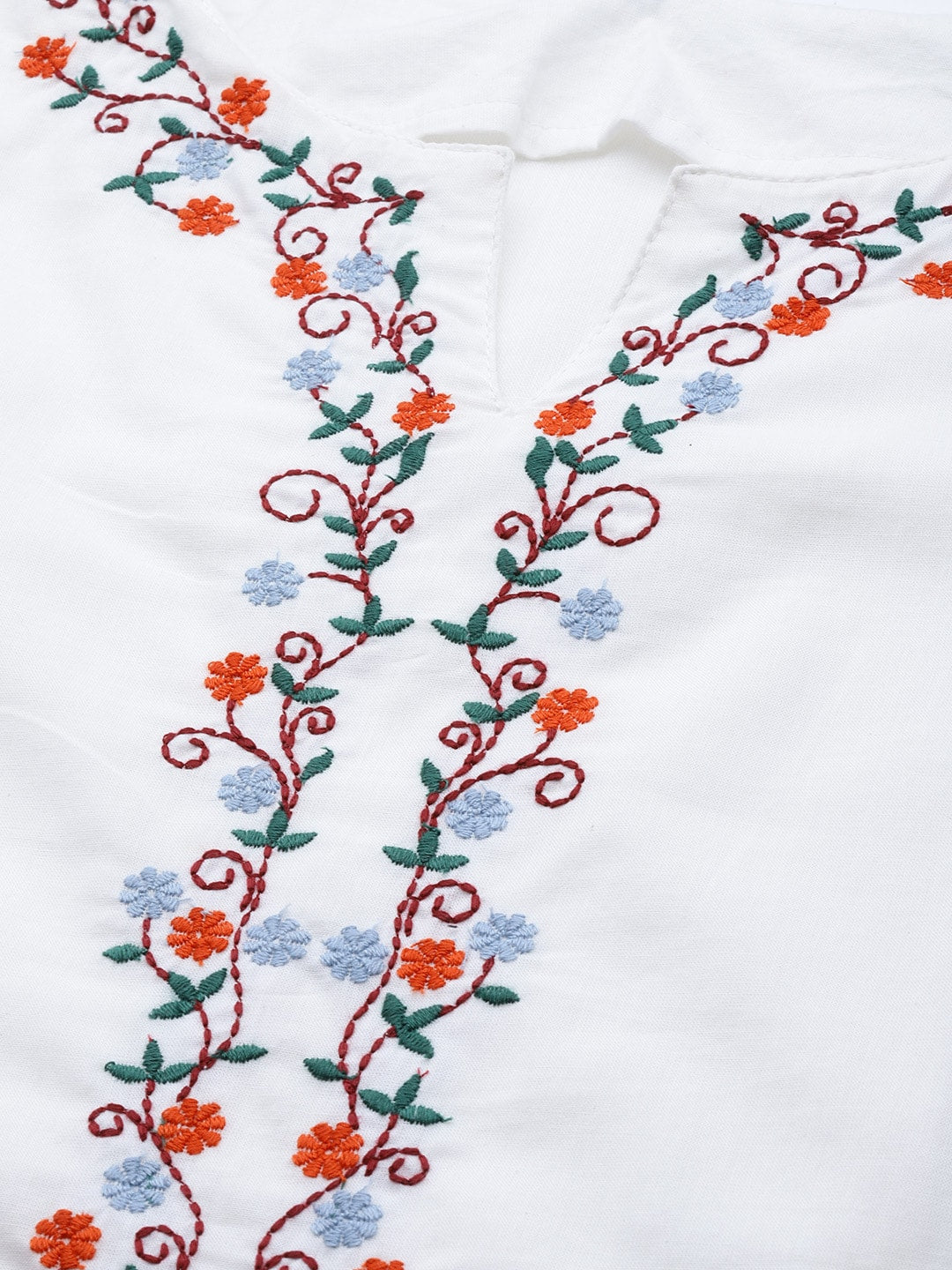 HERE&NOW Women White Cotton Straight Thread Work Kurta | Grocsy