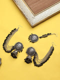 Cardinal Black Oxidised Maang Tikka Set | Grocsy