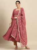 All About You Square Neck Dobby Weave A-Line Kurta With Dupatta | Grocsy