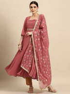 All About You Square Neck Dobby Weave A-Line Kurta With Dupatta | Grocsy
