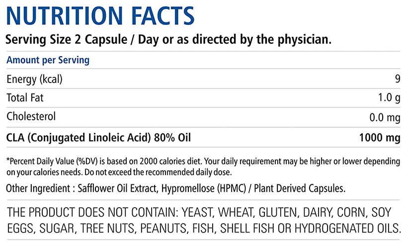 Bliss Welness Weight Management CLA 1000 80% Conjugated Linoleic Acid Capsule | Grocsy
