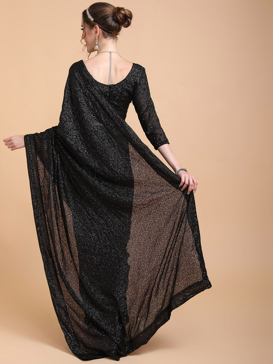 Sangria Women Black Embellished Sequinned Heavy Work Saree | Grocsy