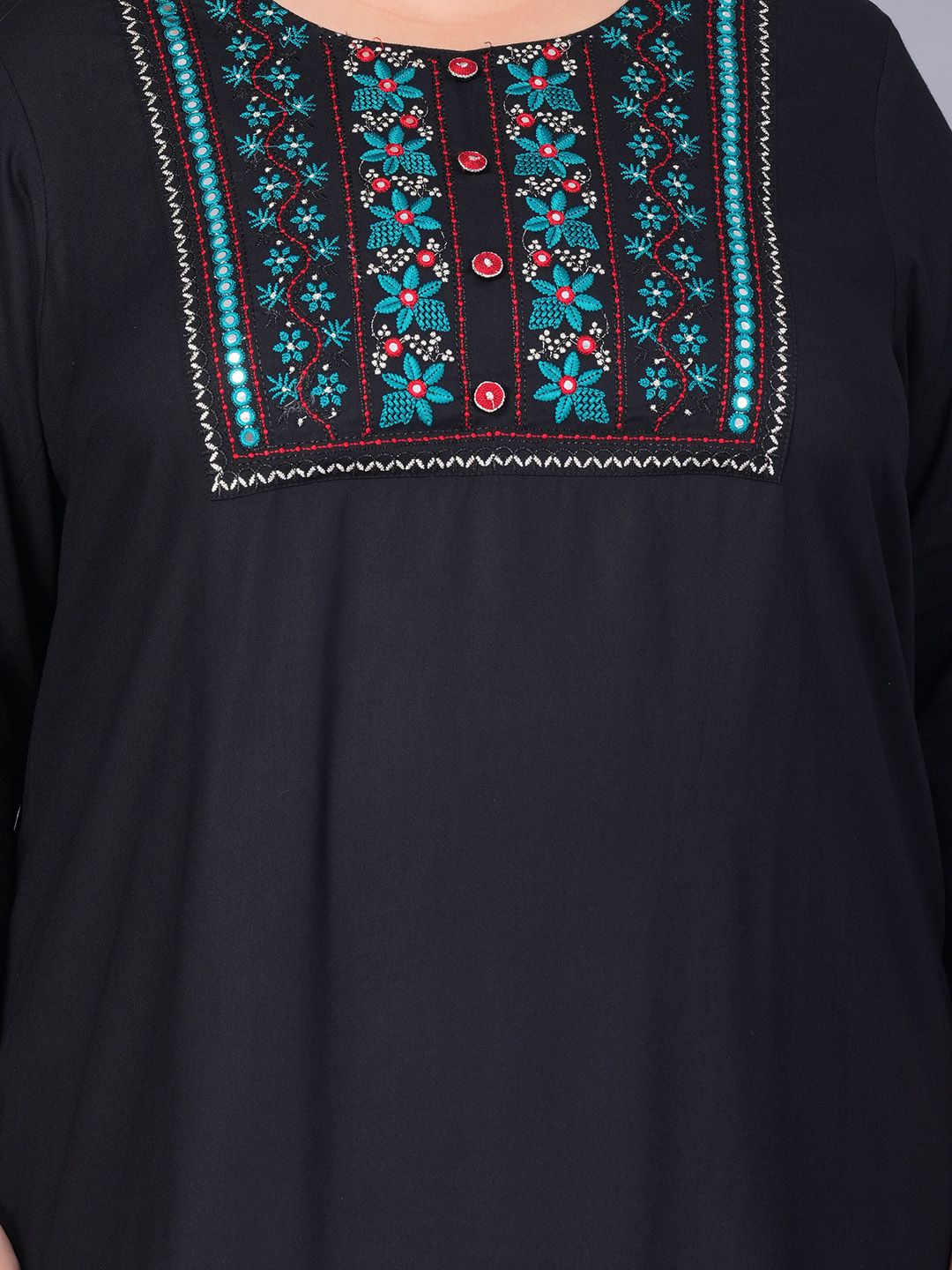 Sztori Plus Size Floral Embroidered Yoke Mirror Work Straight Kurta | Grocsy