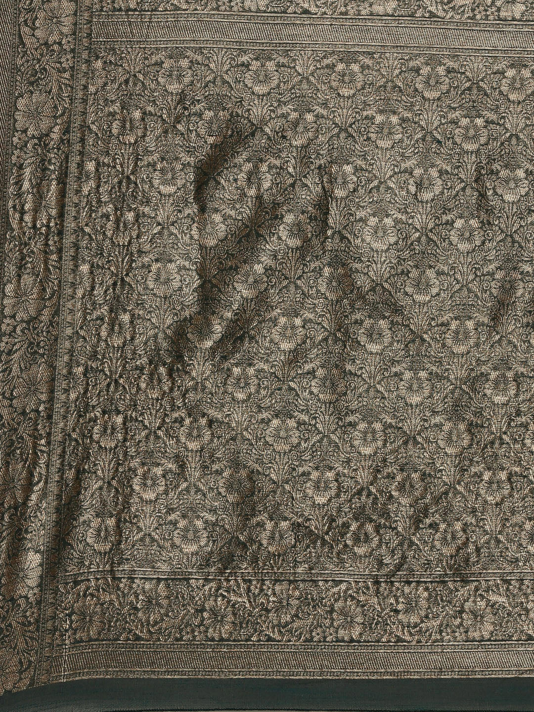 Saree Mall Green Floral Linen Blend Banarasi Saree | Grocsy