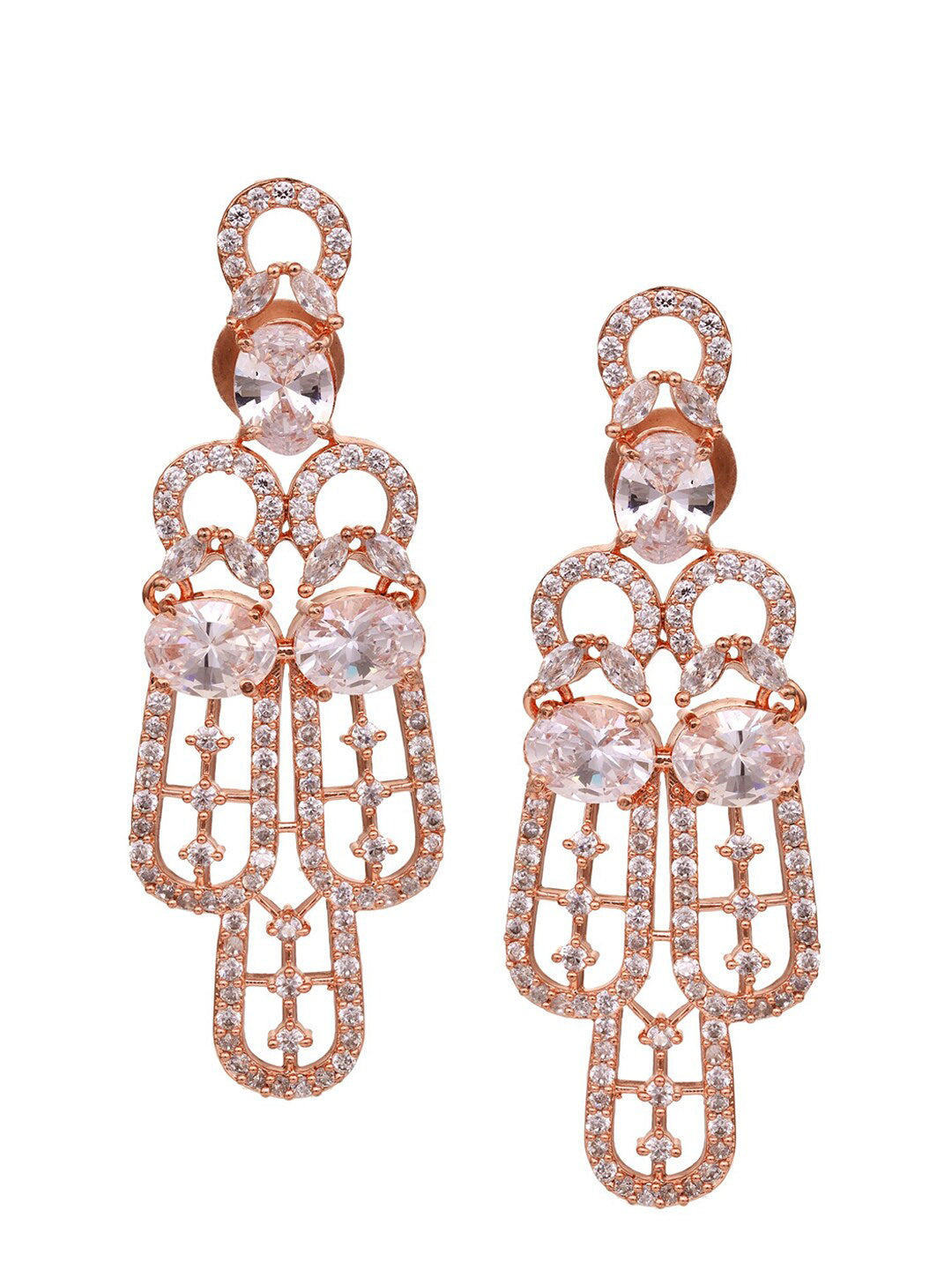 Saraf RS Jewellery Rose Gold-Polished White AD Studded Jewellery Set With Maang Tika | Grocsy