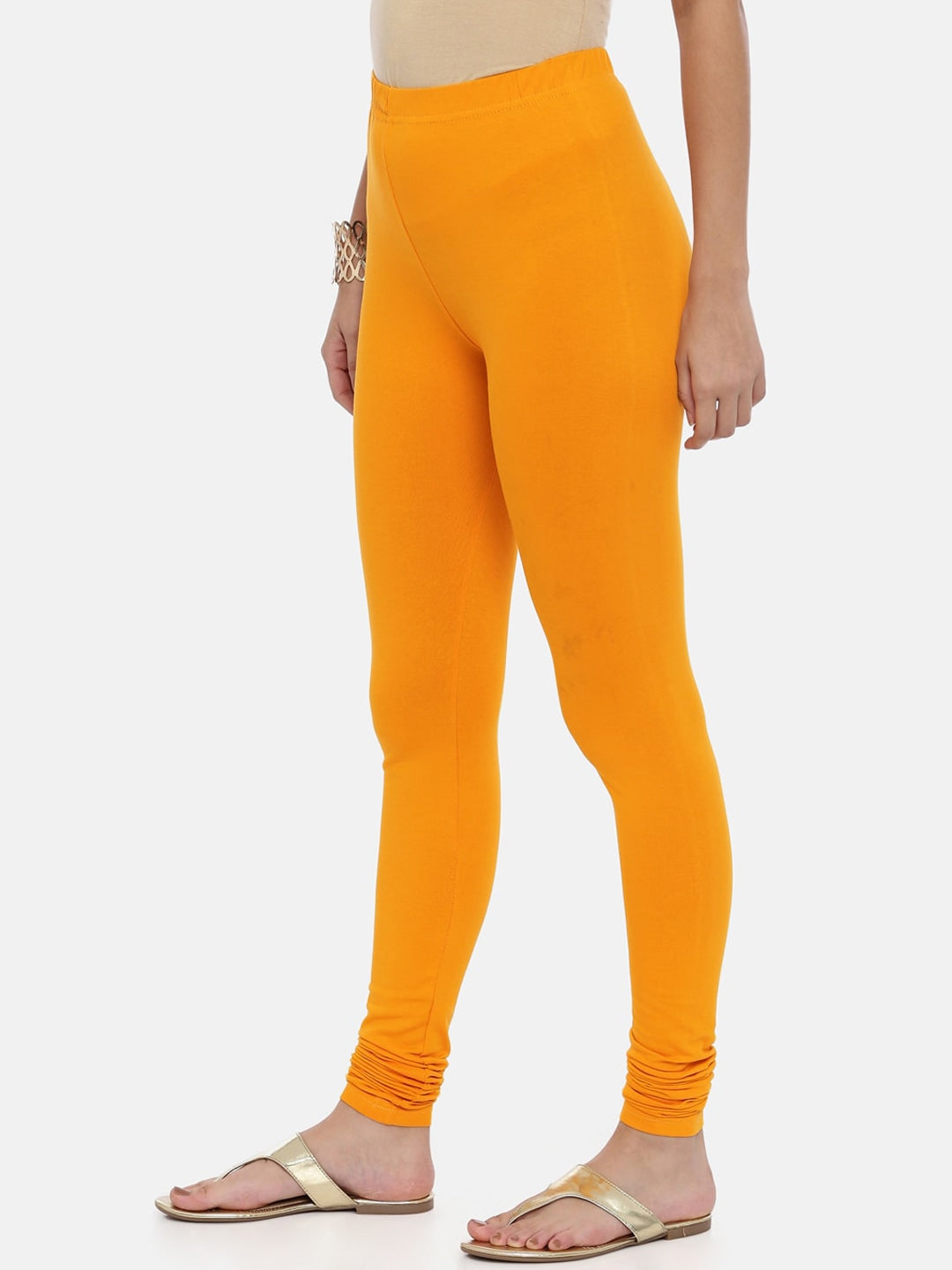 Souchii Mustard Yellow Solid Slim-Fit Churidar-Length Leggings | Grocsy
