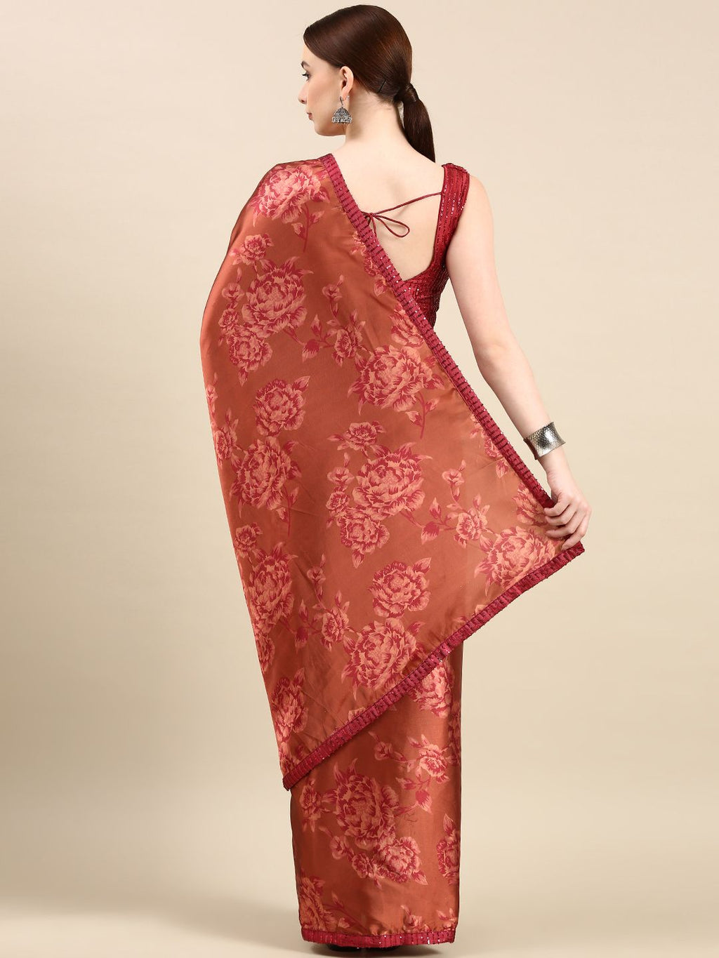 kasee Floral Print Satin Saree | Grocsy