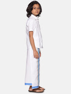 Sethukrishna Boys White Pure Cotton Shirt with Readymade Dhoti | Grocsy