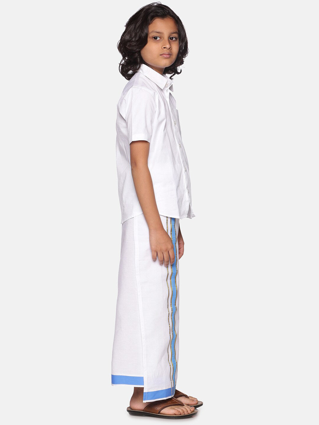 Sethukrishna Boys White Pure Cotton Shirt with Readymade Dhoti | Grocsy