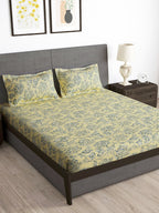 Story@home Arena Cream-Coloured & Grey Printed 180 TC Queen Bedsheet & 2 Pillow Covers | Grocsy