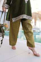 Teeya Creation Womens New Green Velvet With Rich Zari Coding Embroidered Work Kurta Pant Set | Grocsy