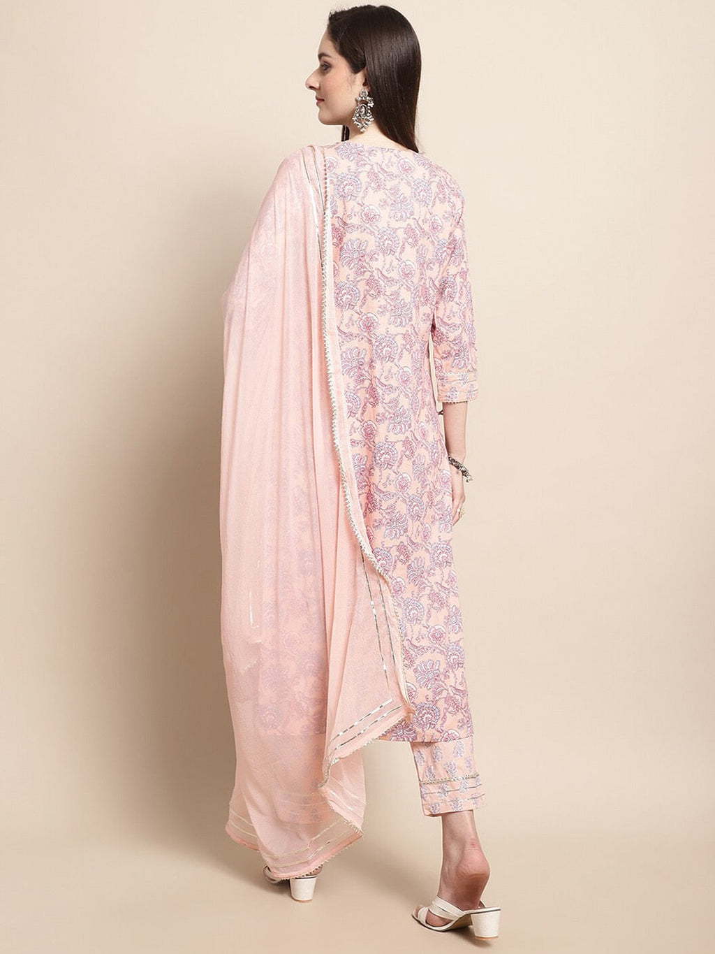 Sangria Printed & Embroidered Pure Cotton A-Line Kurta With Trouser & Dupatta | Grocsy