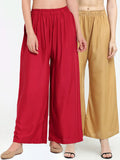 TAG 7 Women Pack of 2 Maroon & Beige Solid Wide-Leg Palazzos | Grocsy