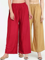 TAG 7 Women Pack of 2 Maroon & Beige Solid Wide-Leg Palazzos | Grocsy