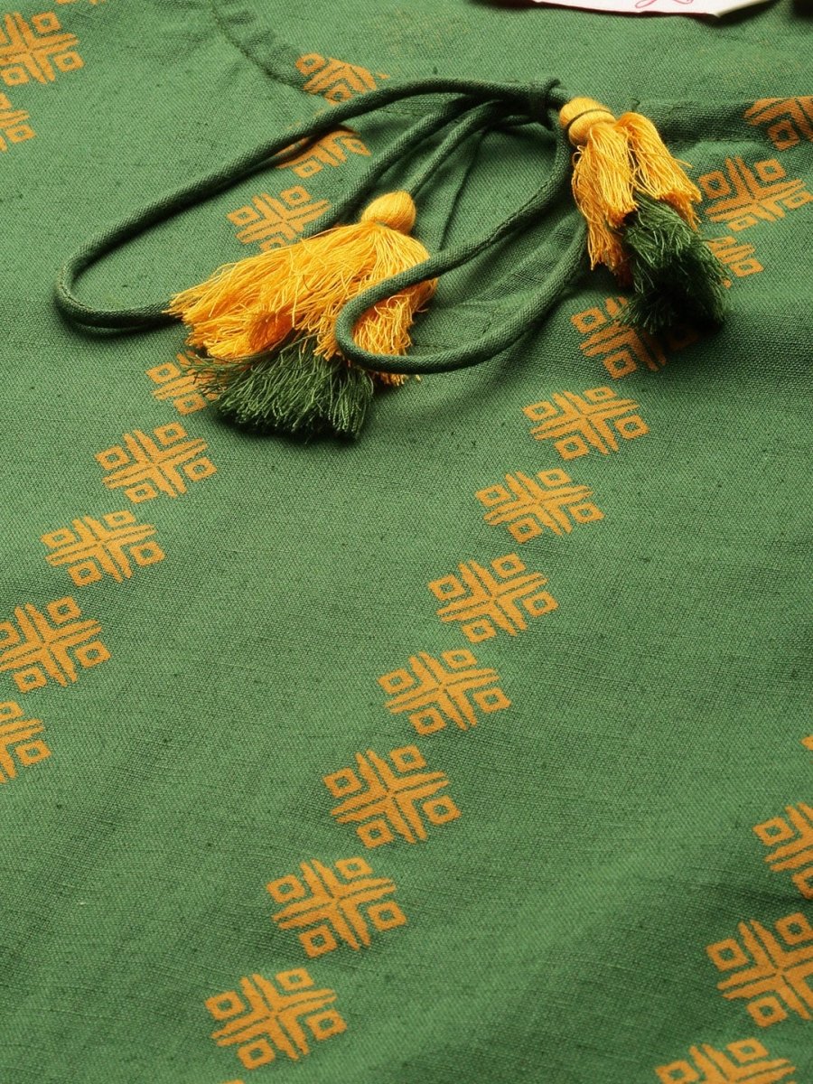 All About You Women Green Ethnic Motifs Printed Kurta with Mustard Yellow Trousers | Grocsy