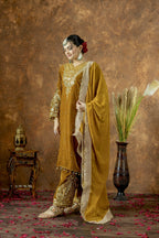 Teeya Creation Yellow Color Velvet Silk Embroidery Work Party Wear Suit | Grocsy