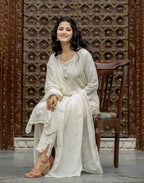 Kaajh Women's Off White Mirror Embellished Cotton Suit Set | Grocsy
