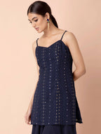 Indya Navy Blue Georgette Kurta | Grocsy