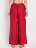 TAG 7 Women Pack of 2 Maroon & Beige Solid Wide-Leg Palazzos | Grocsy