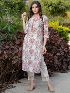 Sangria Floral-Printed Straight Kurtas | Grocsy