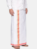 Sethukrishna Men White & Pink Solid Cotton Dhoti | Grocsy