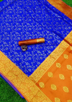 DEIANA'S Beautiful Designer Golden zari Soft Lichi Silk Saree - Royal Blue | Grocsy