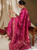 Sangria Pink & Gold-Toned Floral Woven Design Zari Banarasi Saree | Grocsy