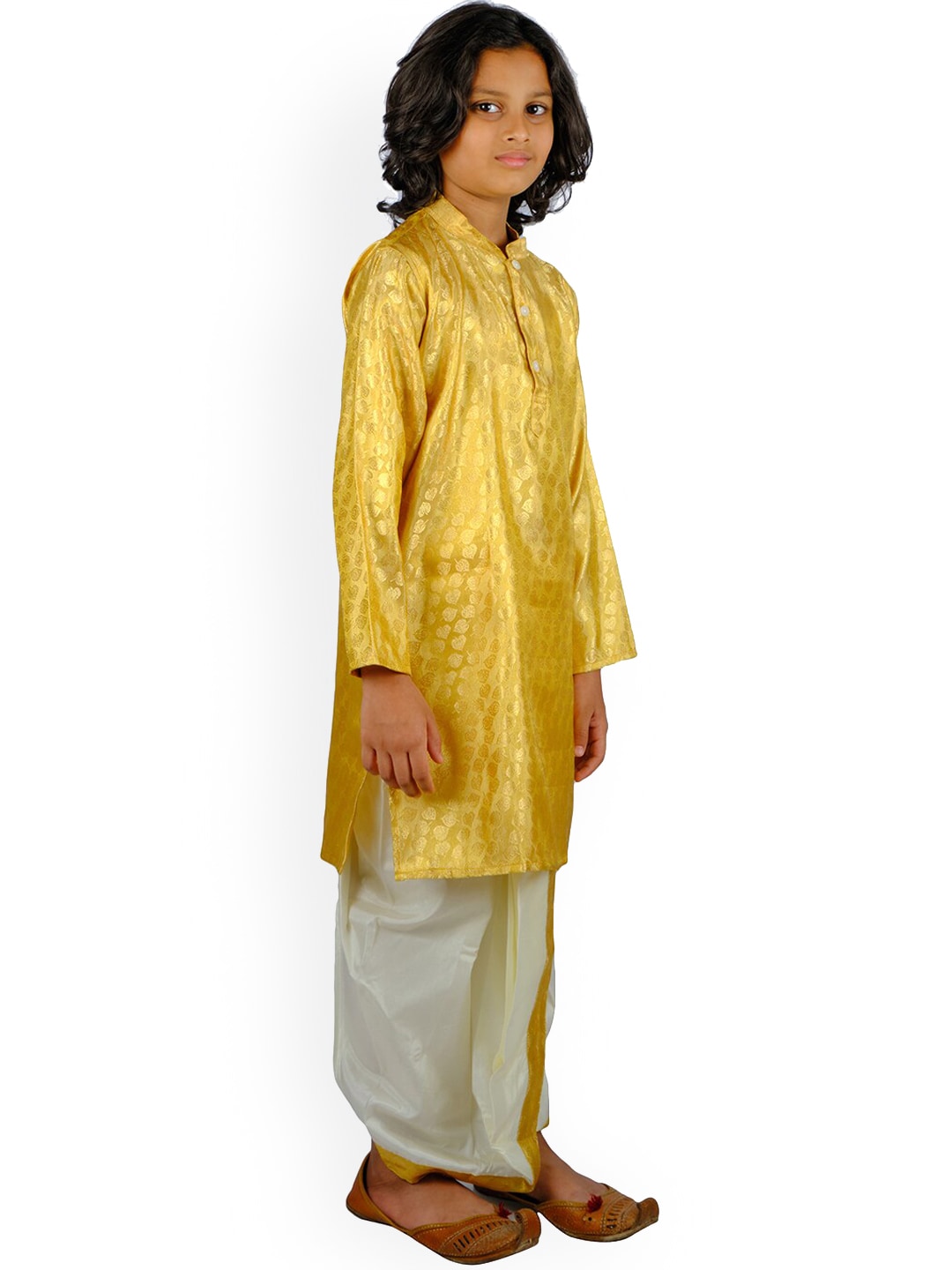 Sethukrishna Boys Gold-Toned Floral Regular Kurta with Dhoti Pants | Grocsy