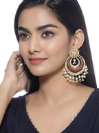 Shoshaa Red & Off-White Kundan Studded & Beaded Crescent Shaped Chandbalis | Grocsy