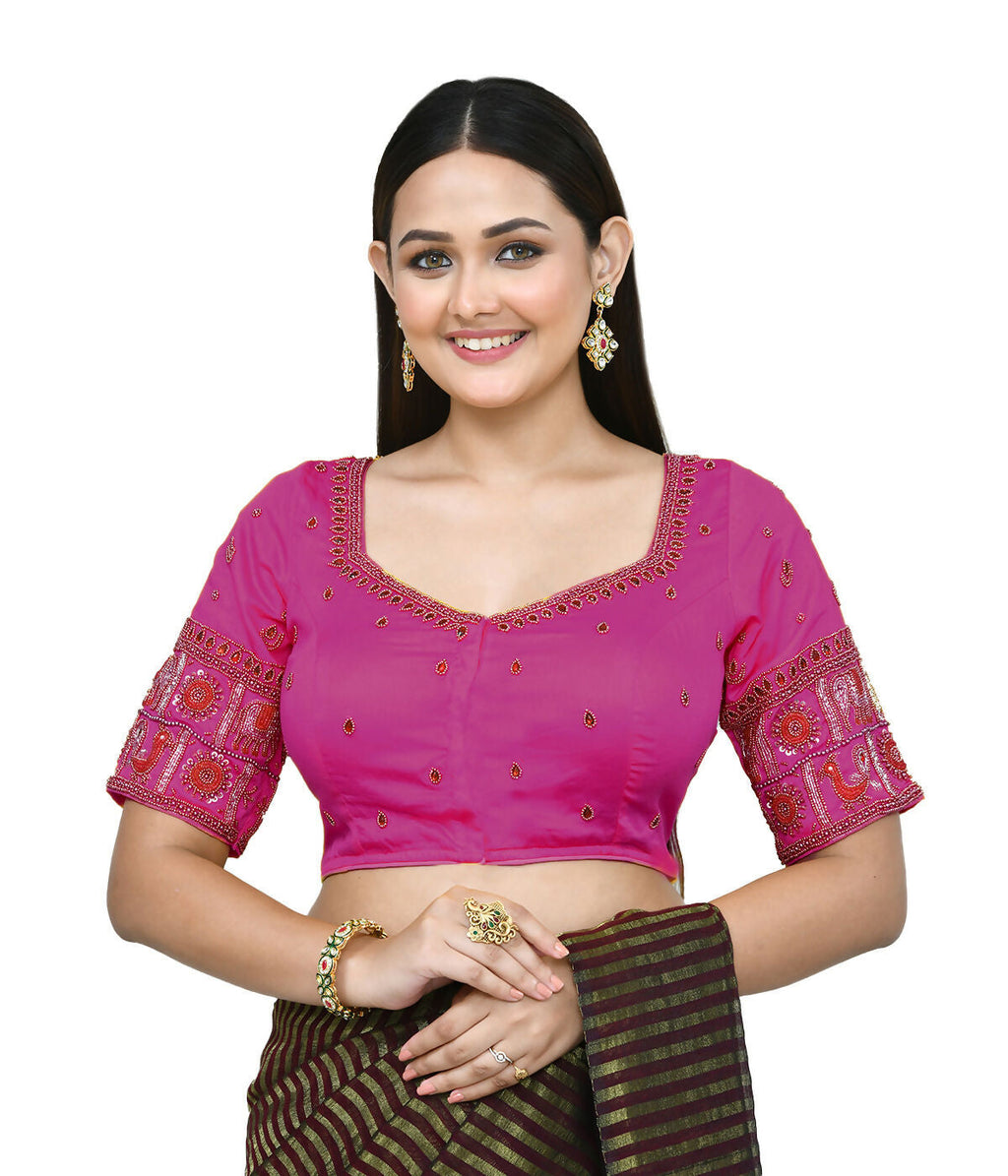 Joban Fashion Women's Pink Embroidered Stitched Blouse | Grocsy