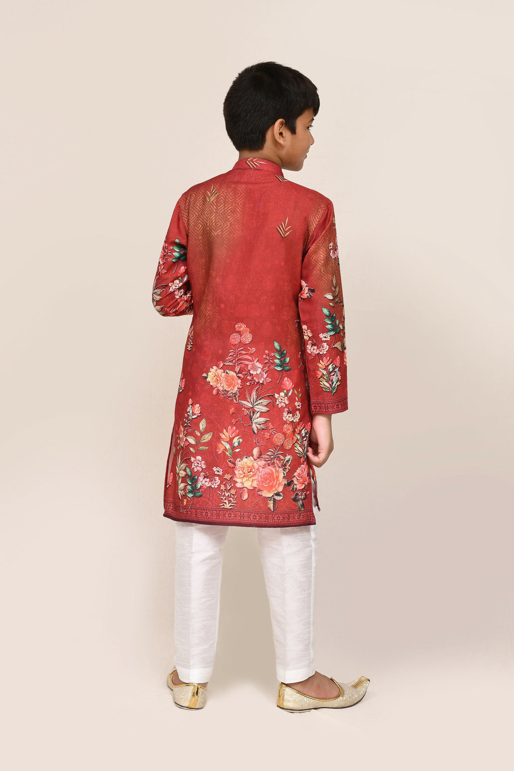 Joban Fashion Cotton Red Kurta With Straight Fit Pant | Grocsy