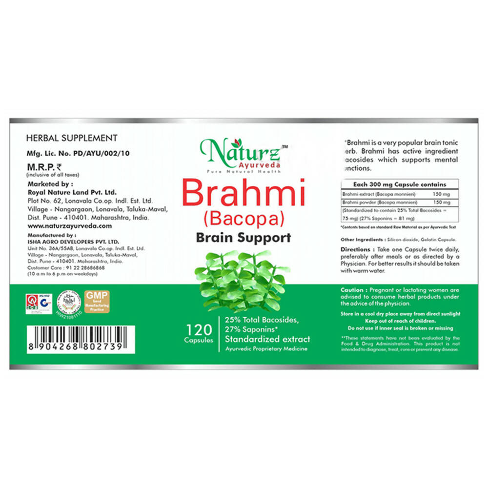 Naturz Ayurveda Brahmi (Bacopa) Capsules | Grocsy