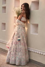 Jyoti Fashion Cream Thread Embroidery Georgette Designer Lehenga Choli with Dupatta | Grocsy