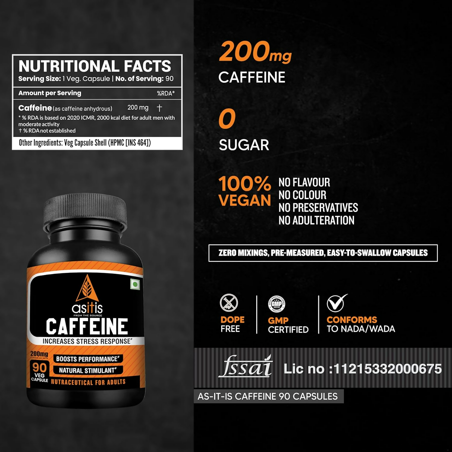 As-It-Is Nutrition Caffeine Per Serving Capsules | Grocsy