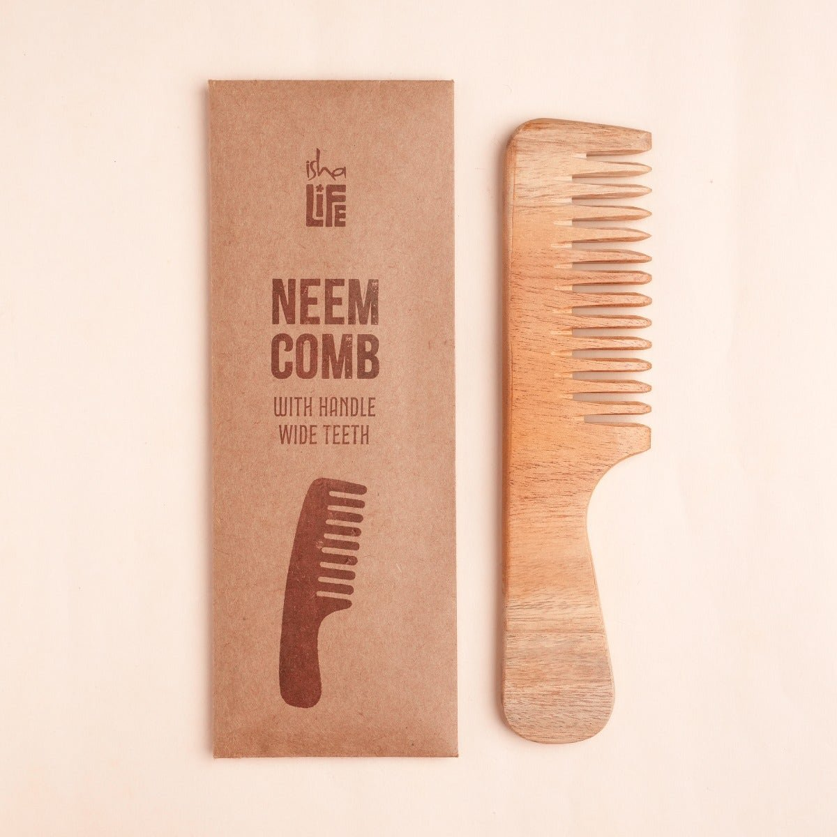 Isha Life Handmade Neem Wood Comb With Handle (Wider Teeth) | Grocsy