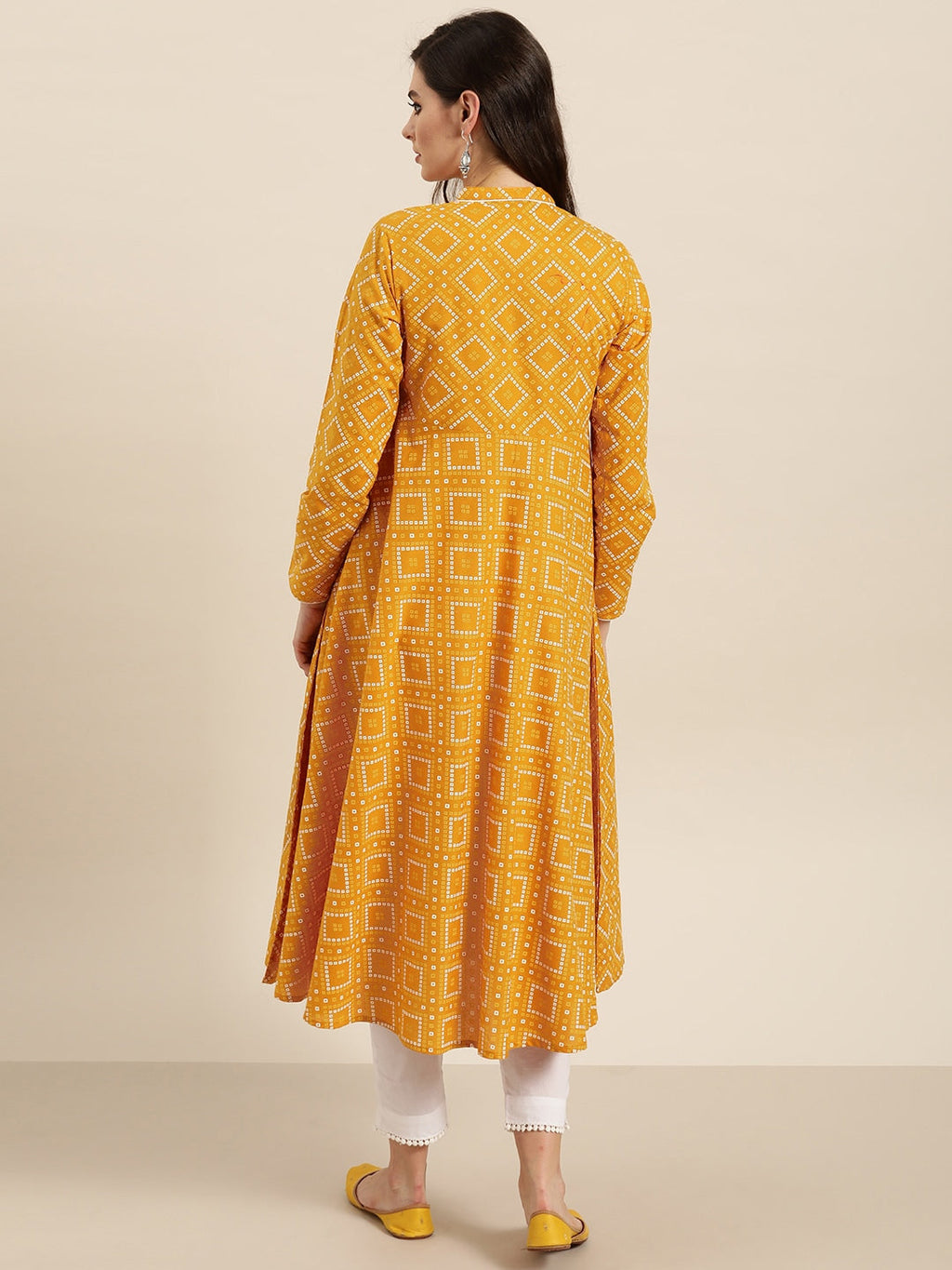 Sangria Women Mustard Yellow & Red Printed A-Line Kurta | Grocsy